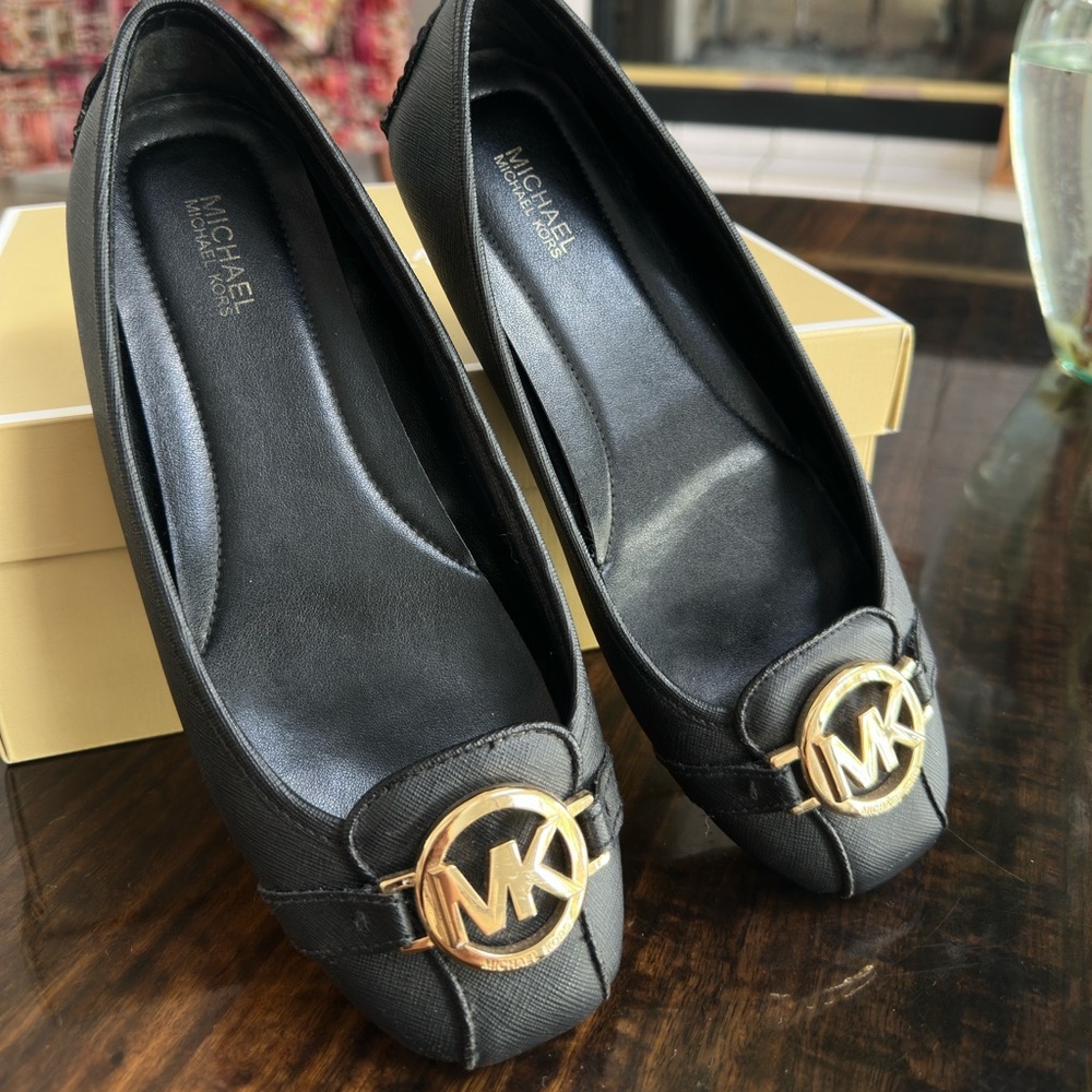 Michael Kors Black Ballet Flats with Gold Accent